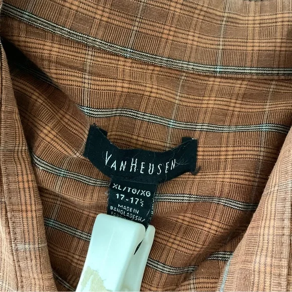 MEN RUST/ORANGE PIN STRIPS DRESS SHIRT - Picture 5 of 7